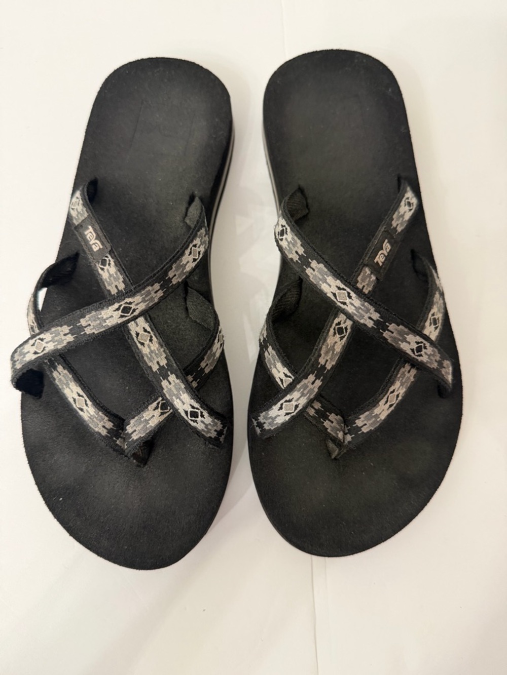 Teva Women's Black Sandals with Gray Patterned Straps